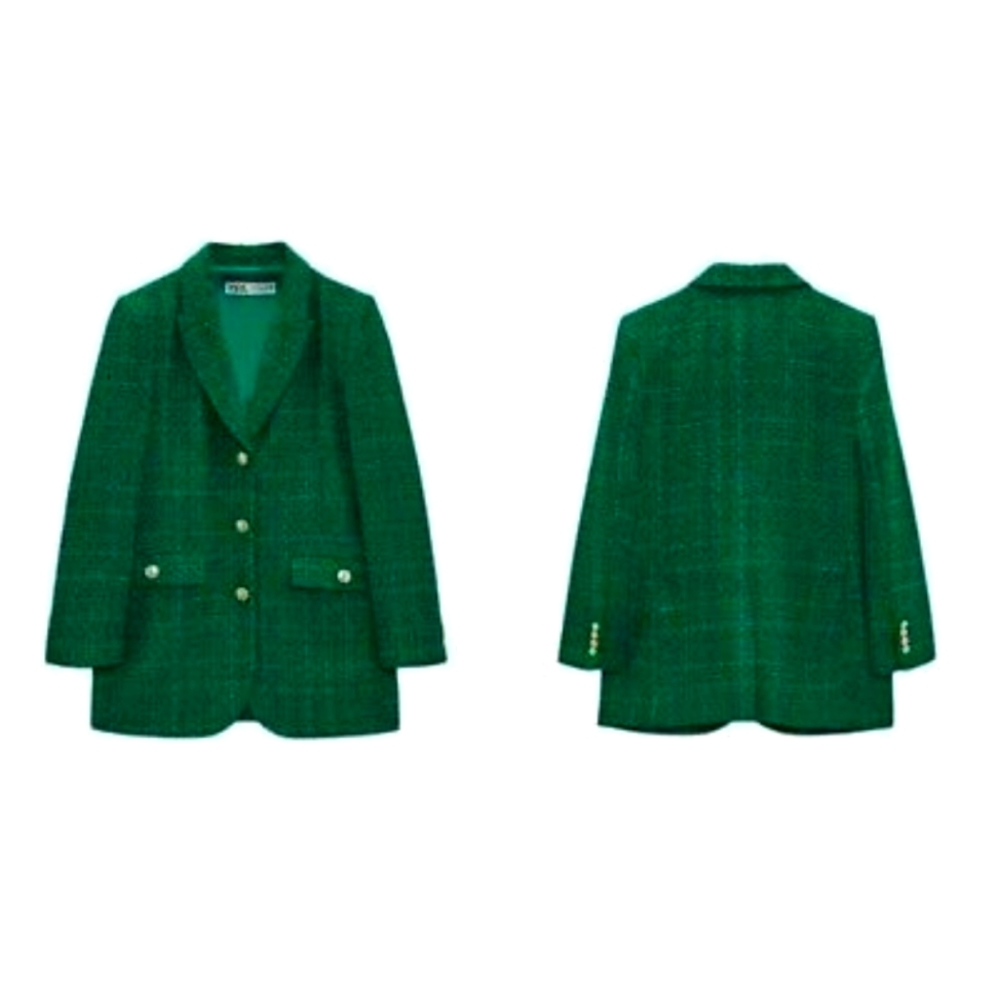 Zara - Textured Weave Blazer Green